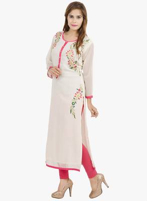 White embroidered georgette long kurtis 2