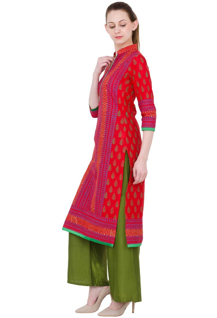 Multicolor printed cotton long kurtis