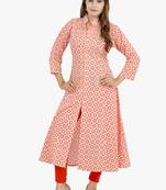 Cream printed cotton long kurtis