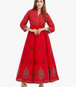 Red printed cotton long kurtis