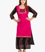 Pink printed cotton long kurtis