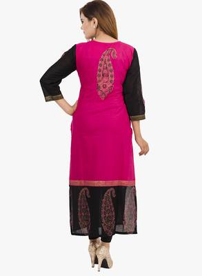 Pink printed cotton long kurtis 3