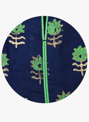 Navy blue printed cotton long kurtis 4
