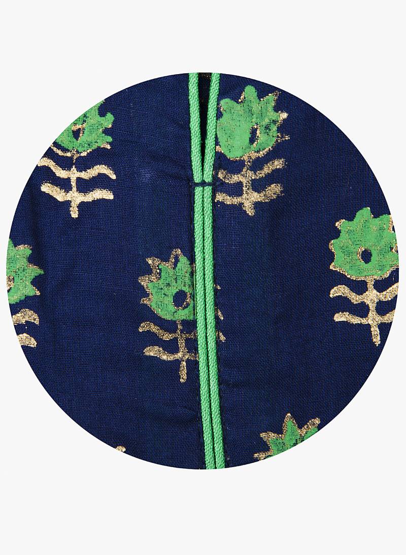 Navy blue printed cotton long kurtis