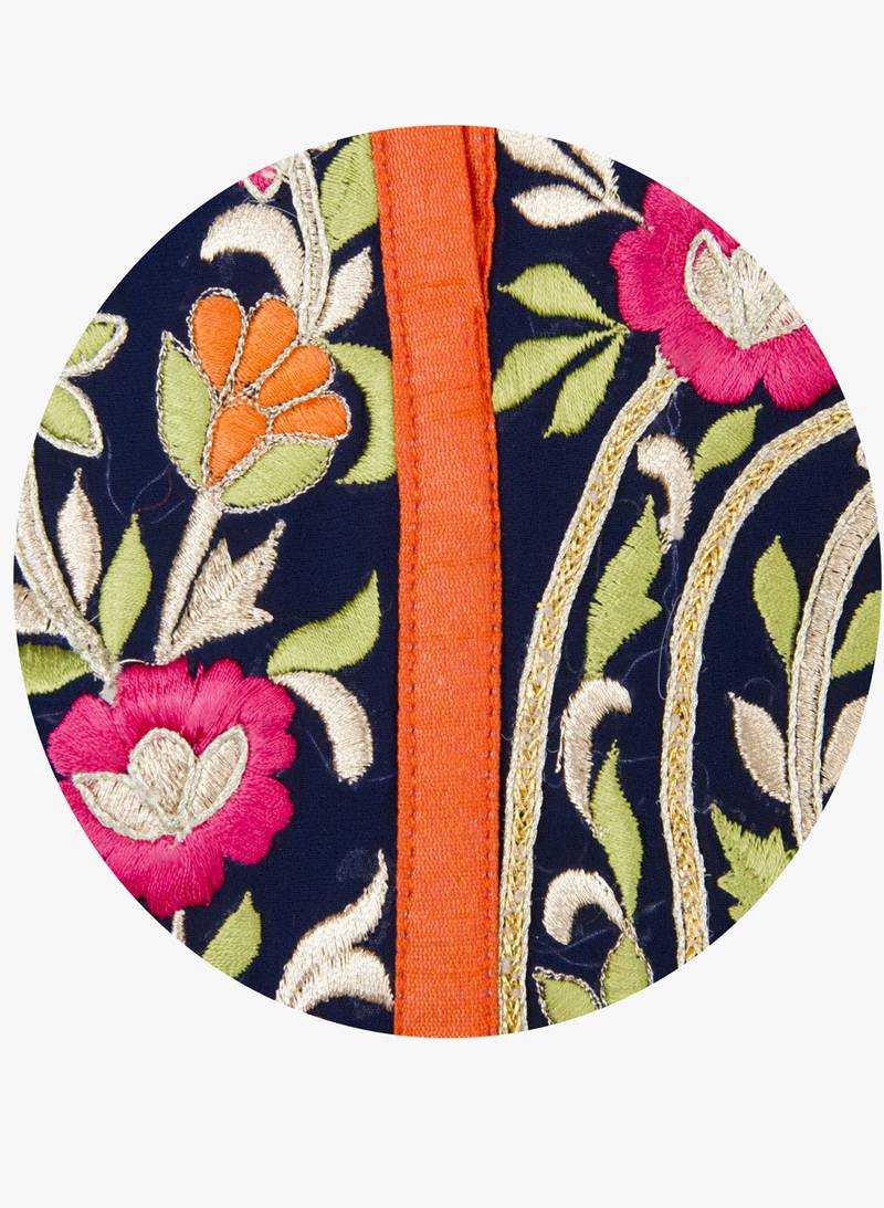 Blue embroidered cotton long kurtis