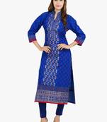 Blue printed cotton long kurtis