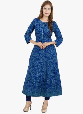 Blue printed cotton long kurtis 1