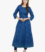 Blue printed cotton long kurtis
