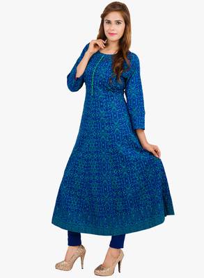 Blue printed cotton long kurtis 2