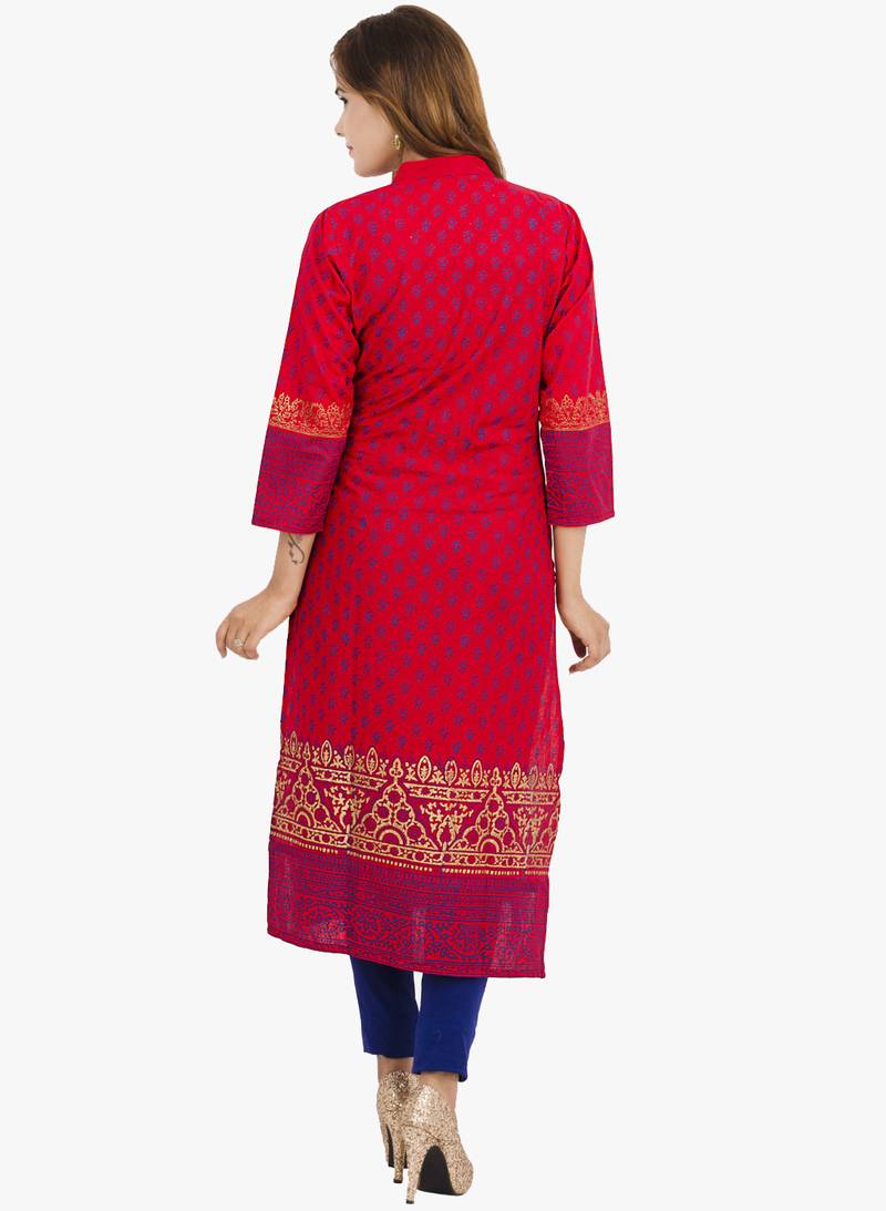 Light maroon printed cotton long kurtis