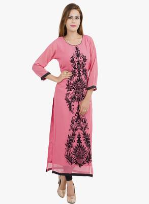 Pink embroidered georgette long kurtis 3