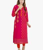 Pink printed cotton long kurtis
