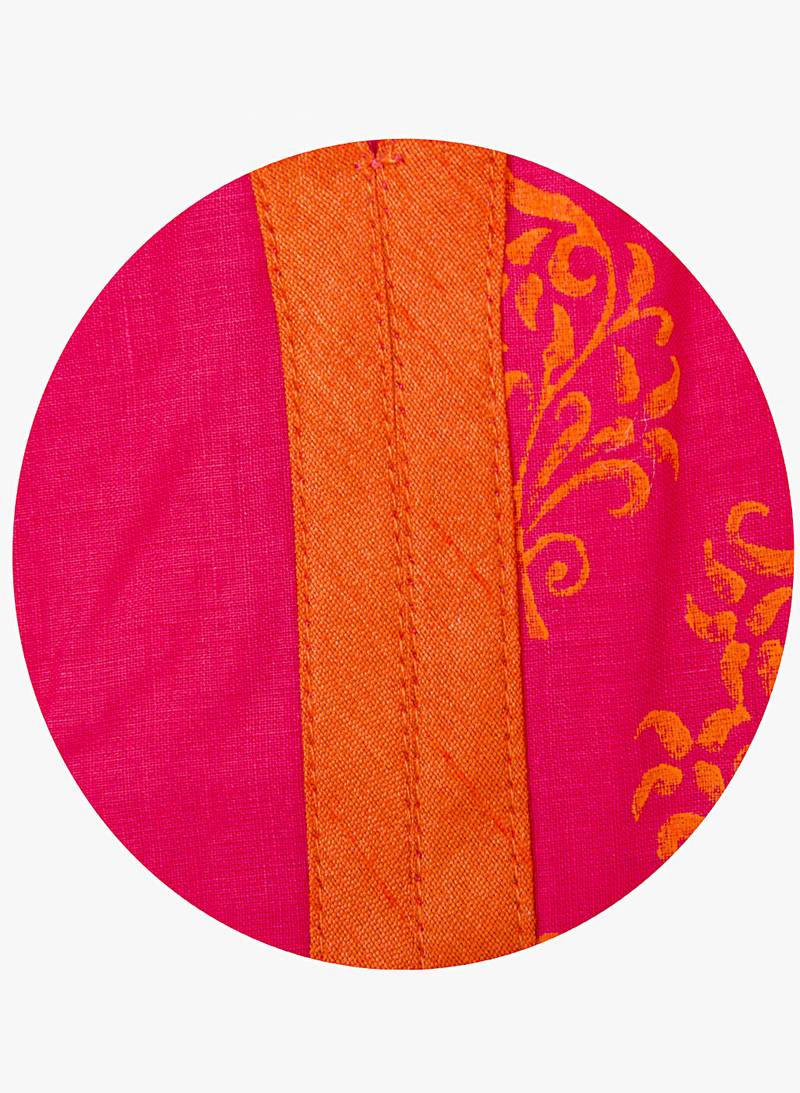 Pink printed cotton long kurtis