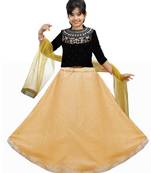 Gold Dupian Silk Hand Embroidery Kids Stitched Lehenga With Dupatta