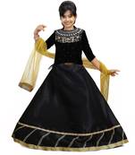 Black Dupian Silk Hand Embroidery Kids Stitched Lehenga With Dupatta