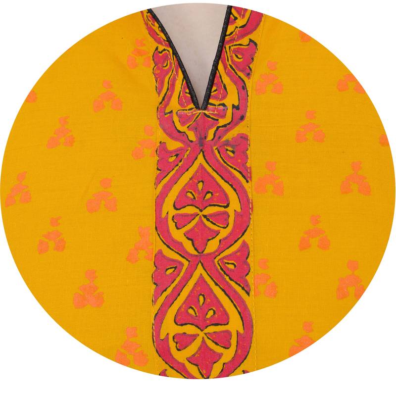 Yellow printed cotton long kurtis