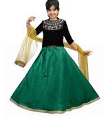Green Dupian Silk Hand Embroidery Kids Stitched Lehenga With Dupatta