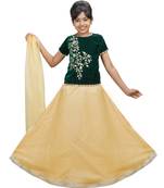 Gold Dupian Silk Hand Embroidery Kids Stitched Lehenga With Dupatta
