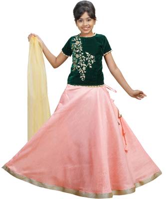Pink Dupian Silk Hand Embroidery Kids Stitched Lehenga With Dupatta 1