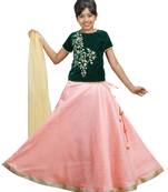 Pink Dupian Silk Hand Embroidery Kids Stitched Lehenga With Dupatta