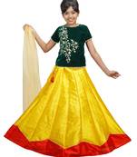 Yellow And Red Dupian Silk Hand Embroidery Kids Stitched Lehenga With Dupatta