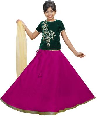 Rani Dupian Silk Hand Embroidery Kids Stitched Lehenga With Dupatta 1