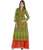Green printed cotton long kurtis