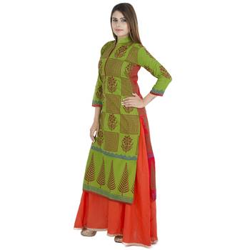 Green printed cotton long kurtis 3