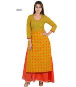 Yellow printed cotton long kurtis