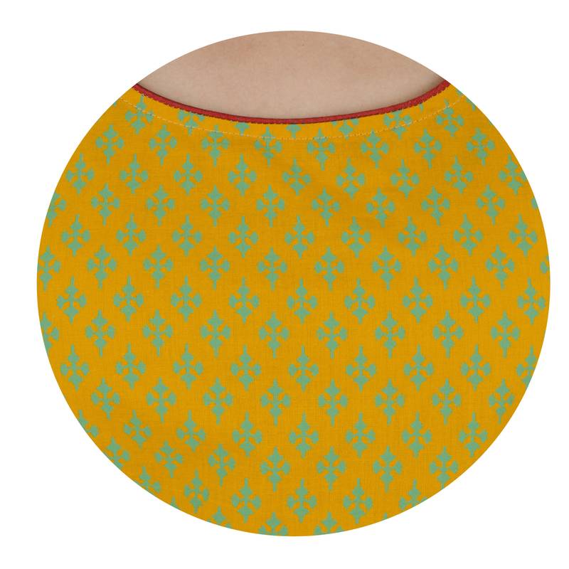 Yellow printed cotton long kurtis
