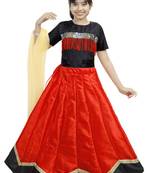 Red And Black Dupian Silk Hand Embroidery Kids Stitched Lehenga With Dupatta