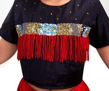 Red And Black Dupian Silk Hand Embroidery Kids Stitched Lehenga With Dupatta 2