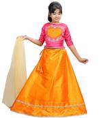 Orange Dupian Silk Hand Embroidery Kids Stitched Lehenga With Dupatta