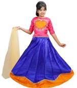 Blue And Orange Dupian Silk Hand Embroidery Kids Stitched Lehenga With Dupatta