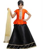 Black Dupian Silk Hand Embroidery Kids Stitched Lehenga With Dupatta