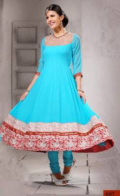 Blue embroidered georgette semi-stitched Anarkali Suit 1