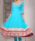 Blue embroidered georgette semi-stitched Anarkali Suit