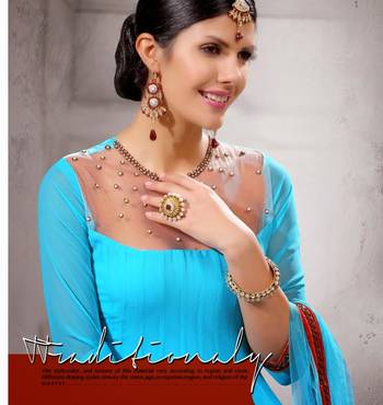 Blue embroidered georgette semi-stitched Anarkali Suit 2