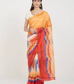 Orange printed bhagalpuri silk saree with blouse