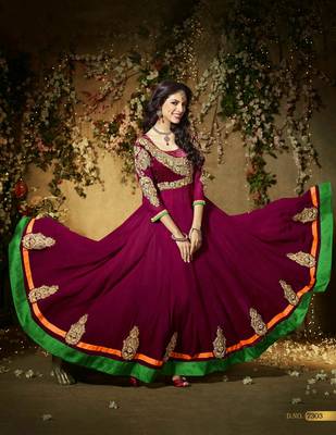 Maroon embroidered georgette semi-stitched salwar with dupatta 1