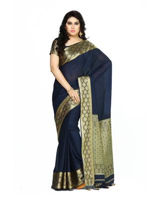 Mimosa Navy Blue Crepe Kanjivaram Style Saree With Blouse 1
