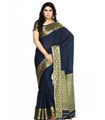 Mimosa Navy Blue Crepe Kanjivaram Style Saree With Blouse