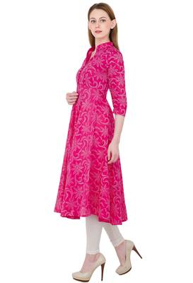 Pink printed cotton long kurtis 3