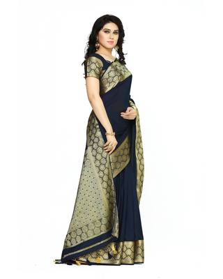 Mimosa Navy Blue Crepe Kanjivaram Style Saree With Blouse 3