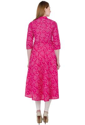Pink printed cotton long kurtis 4