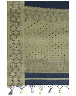 Mimosa Navy Blue Crepe Kanjivaram Style Saree With Blouse 4
