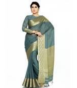 Mimosa Teal Crepe Kanjivaram Style Saree With Blouse