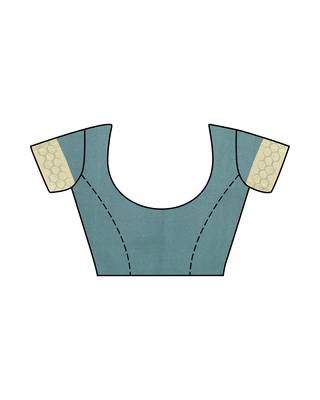 Mimosa Teal Crepe Kanjivaram Style Saree With Blouse 5