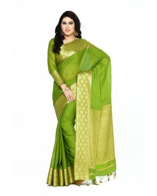 Mimosa green crepe kanjivaram style saree with blouse 1