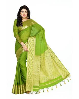 Mimosa green crepe kanjivaram style saree with blouse 2